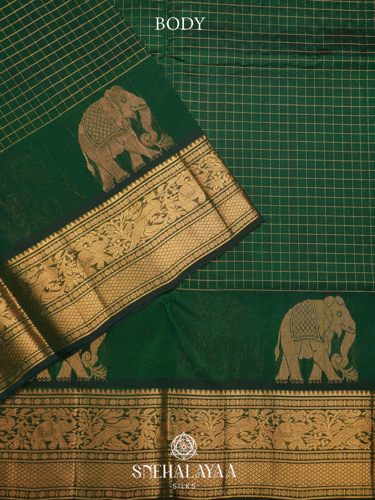 Bottle Green Silk Cotton Saree with Zari Border
