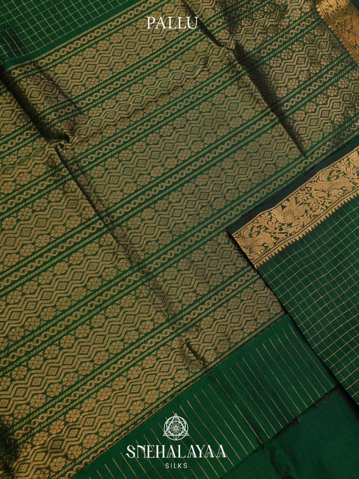 Bottle Green Silk Cotton Saree with Zari Border