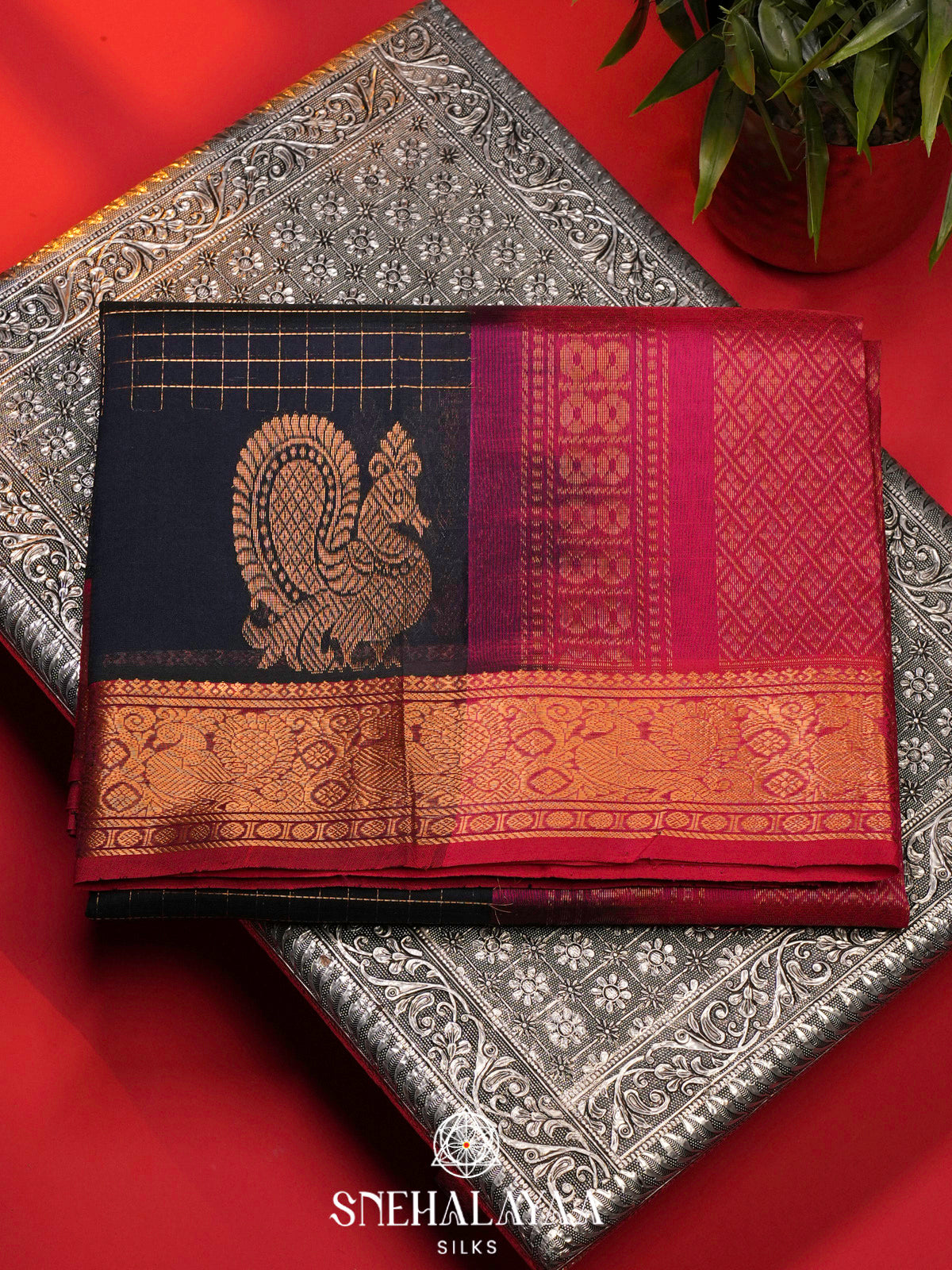 Charcol Black Kanchi Silk Cotton Saree