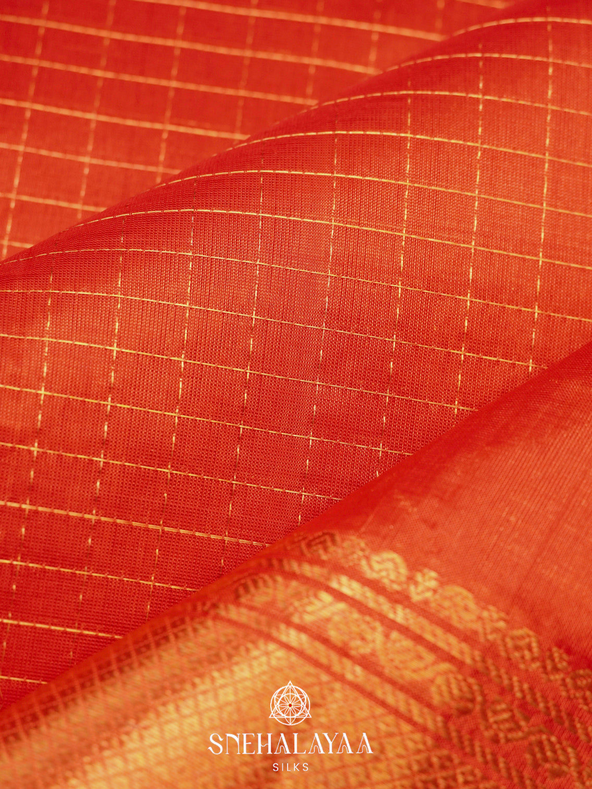 Coral Orange Silk Cotton Saree with Zari Border