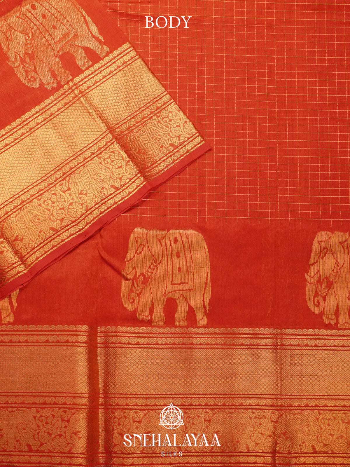 Coral Orange Silk Cotton Saree with Zari Border