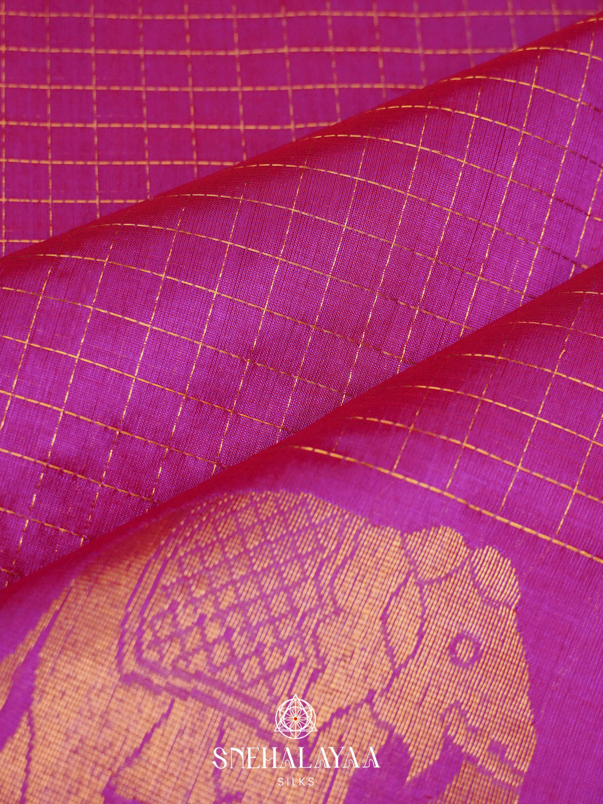 Magenta Pink Silk Cotton Saree with Zari Border