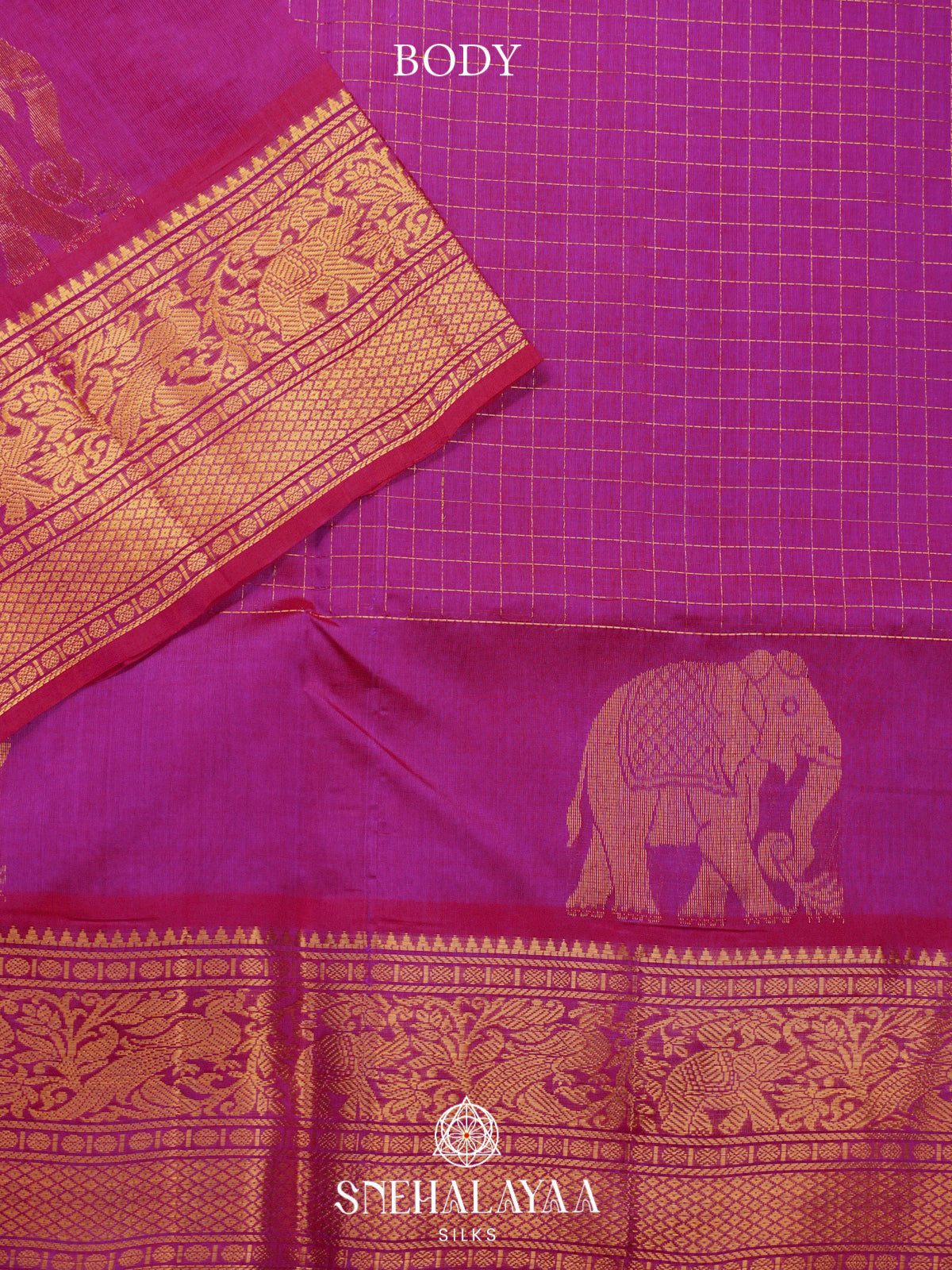 Magenta Pink Silk Cotton Saree with Zari Border