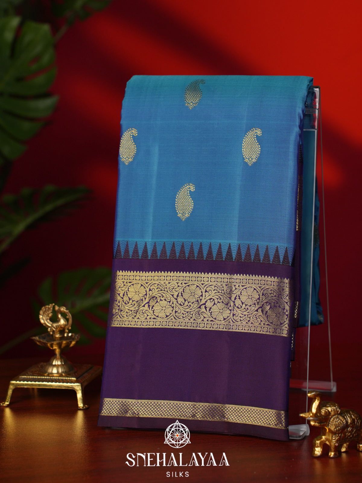 Aqua Blue Kanjivaram Silk Saree