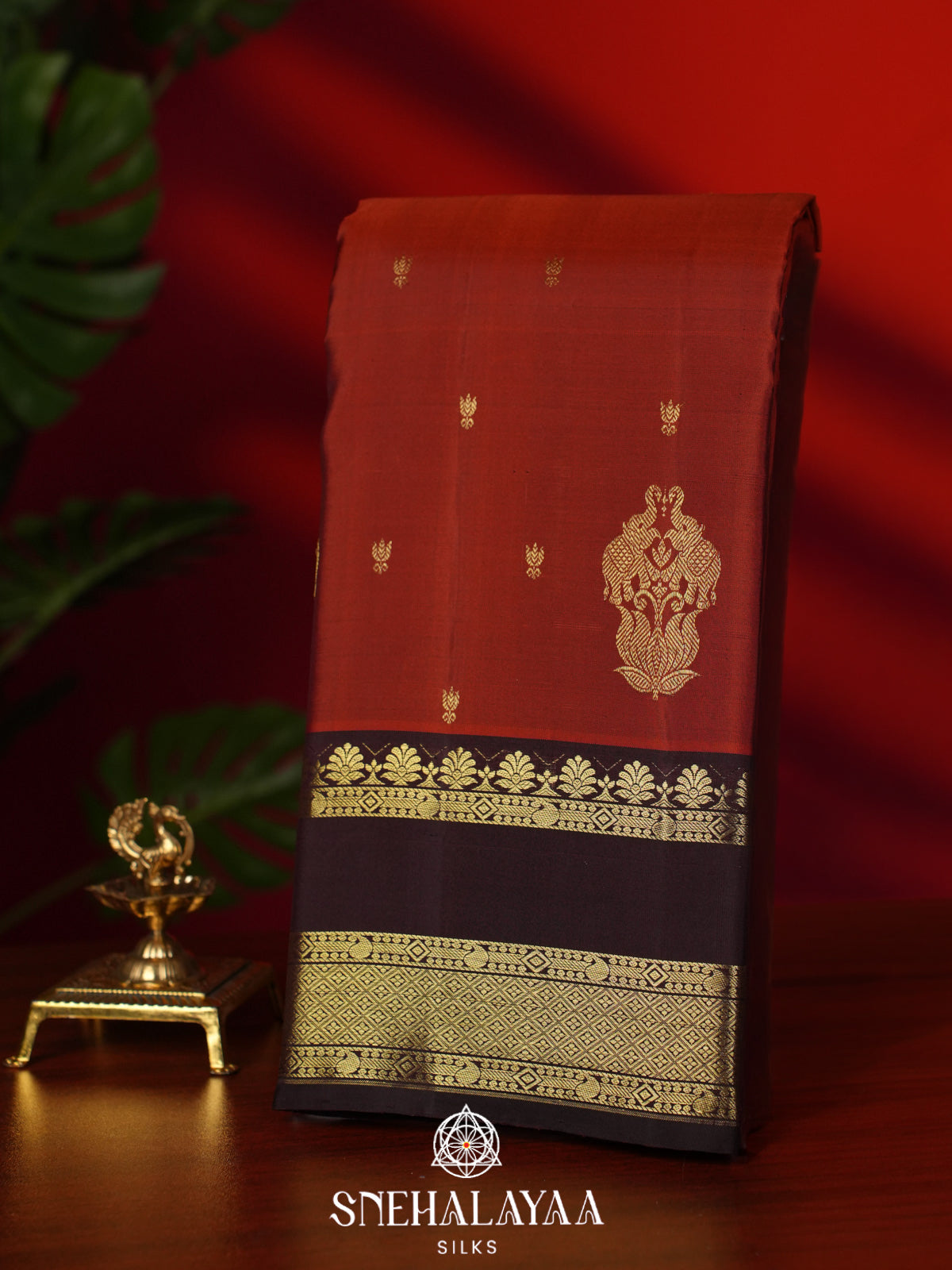 Burnt Orange Kanjivaram Silk Saree