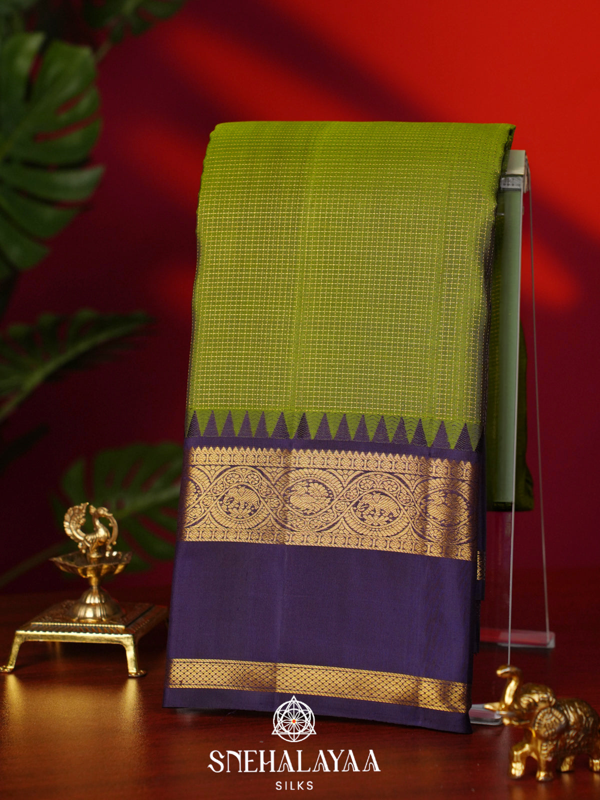 Lime Green Kanjivaram Silk Saree
