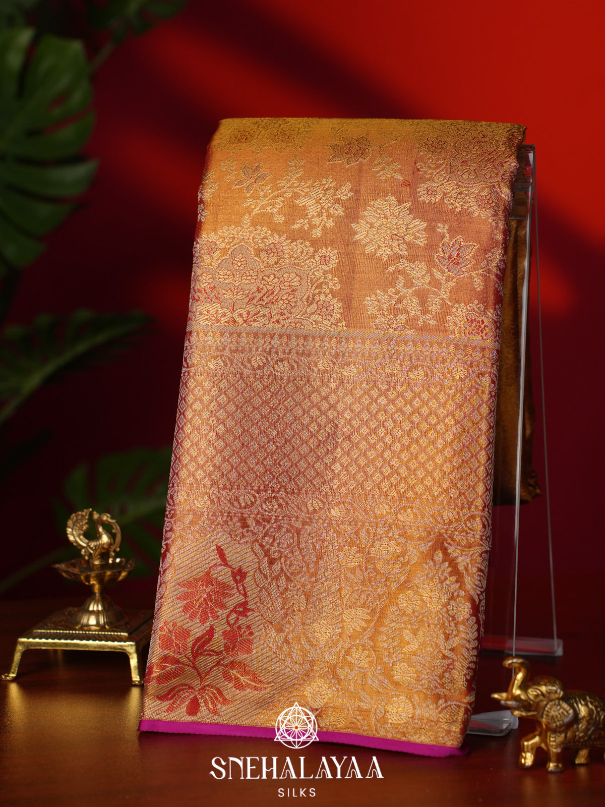 Peach Tissue Kanjivaram Silk Saree