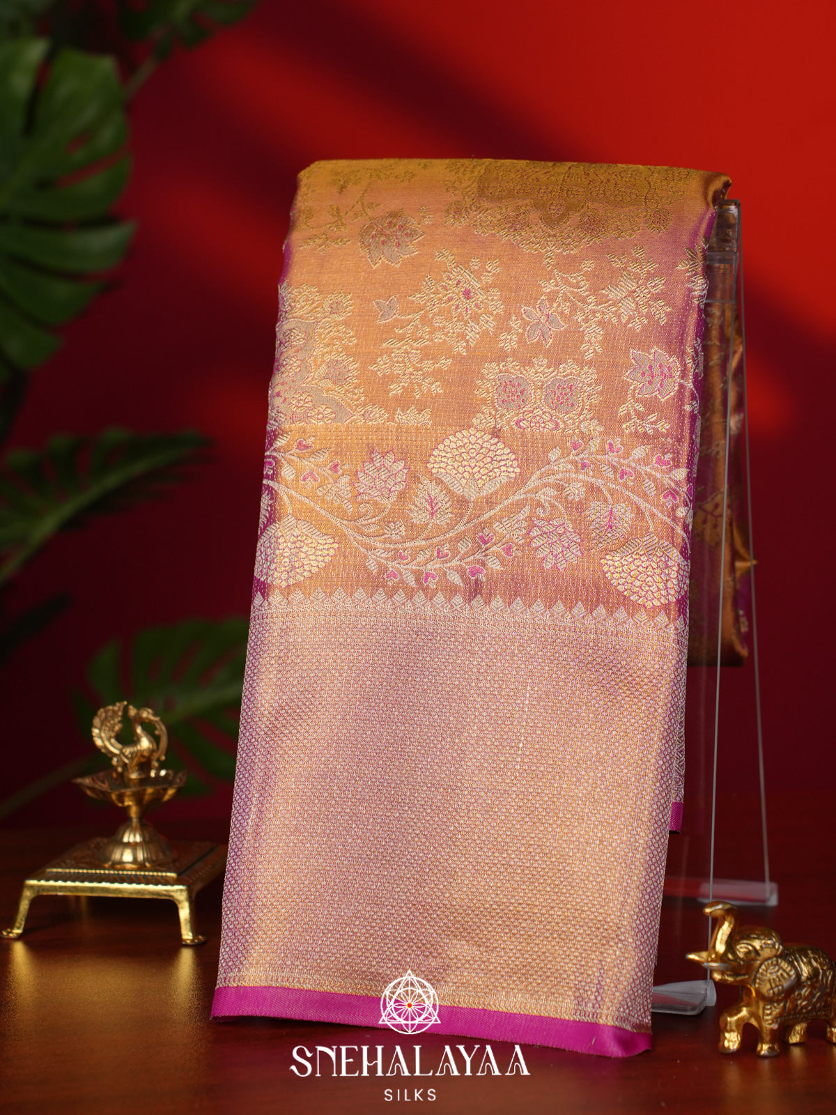 Rose Pink Tissue Kanjivaram Silk Saree