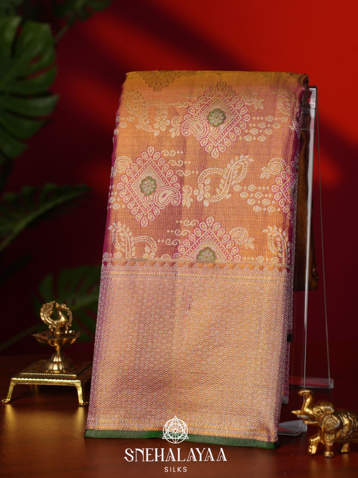 Rose Pink Tissue Kanjivaram Silk Saree