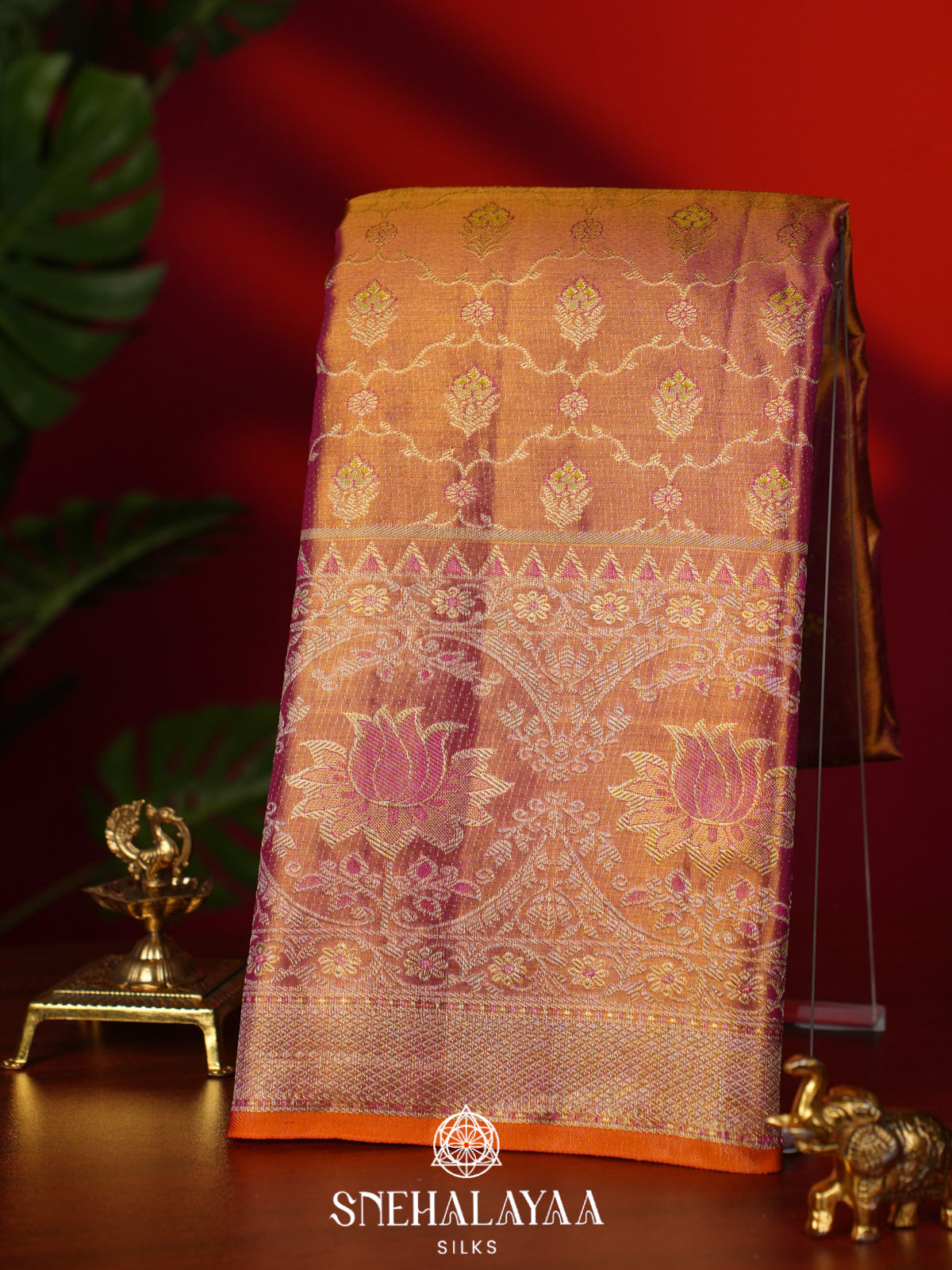 Rose Pink Tissue Kanjivaram Silk Saree