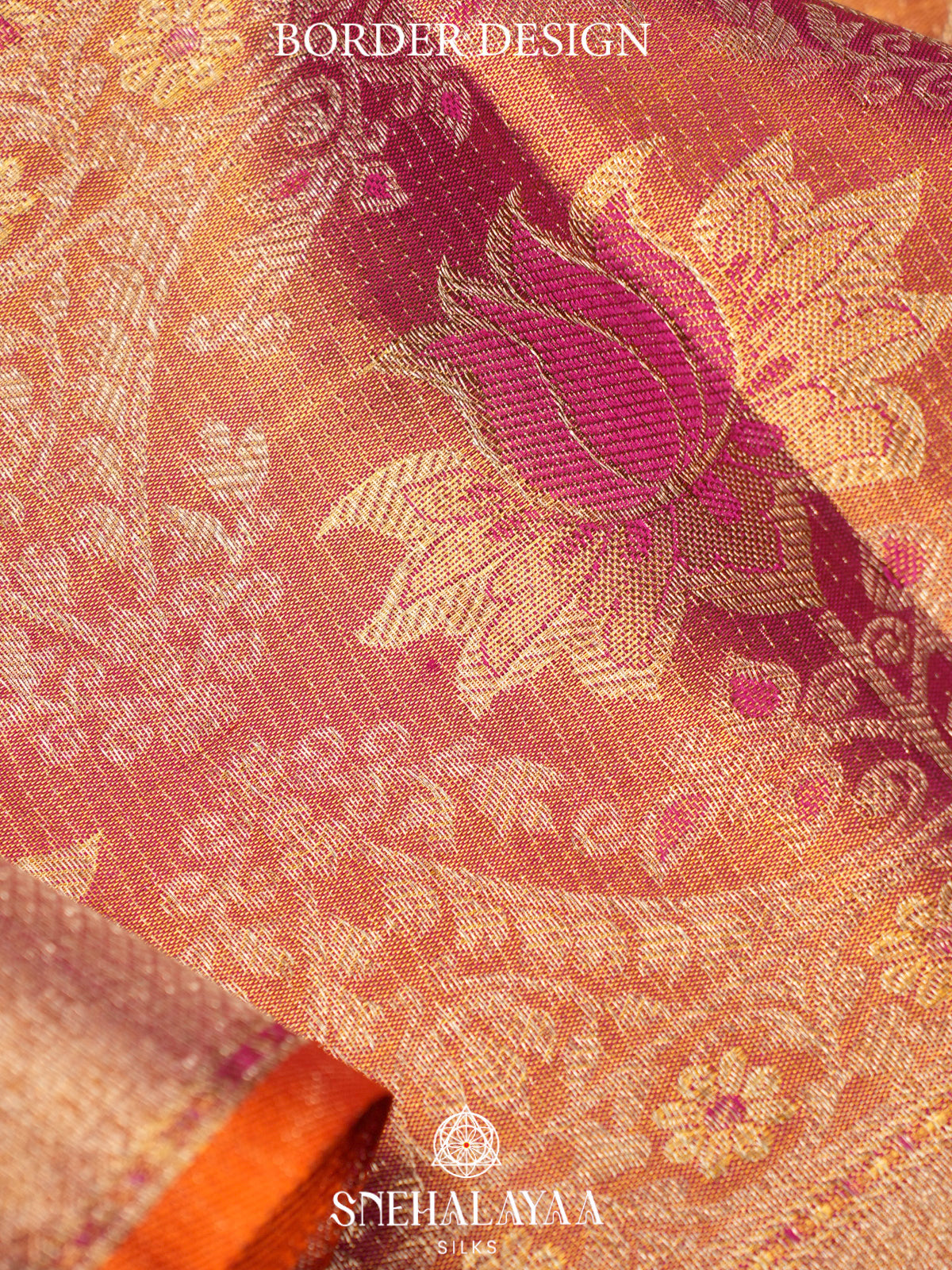 Rose Pink Tissue Kanjivaram Silk Saree