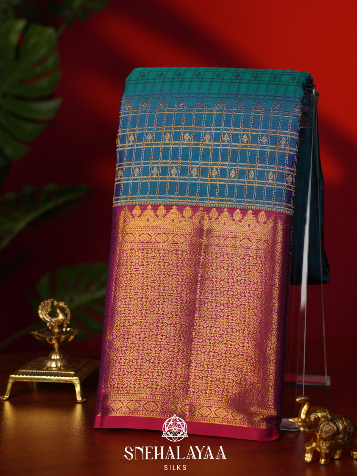Peacock Blue Kanjivaram Silk Saree