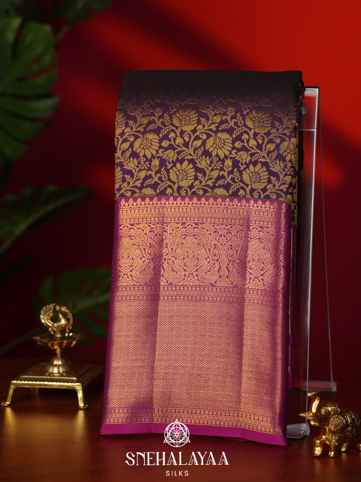 Burgundy Kanjivaram Silk Saree