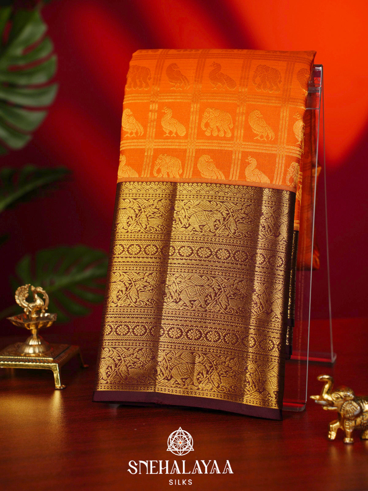 Rust Orange Kanjivaram Silk Saree