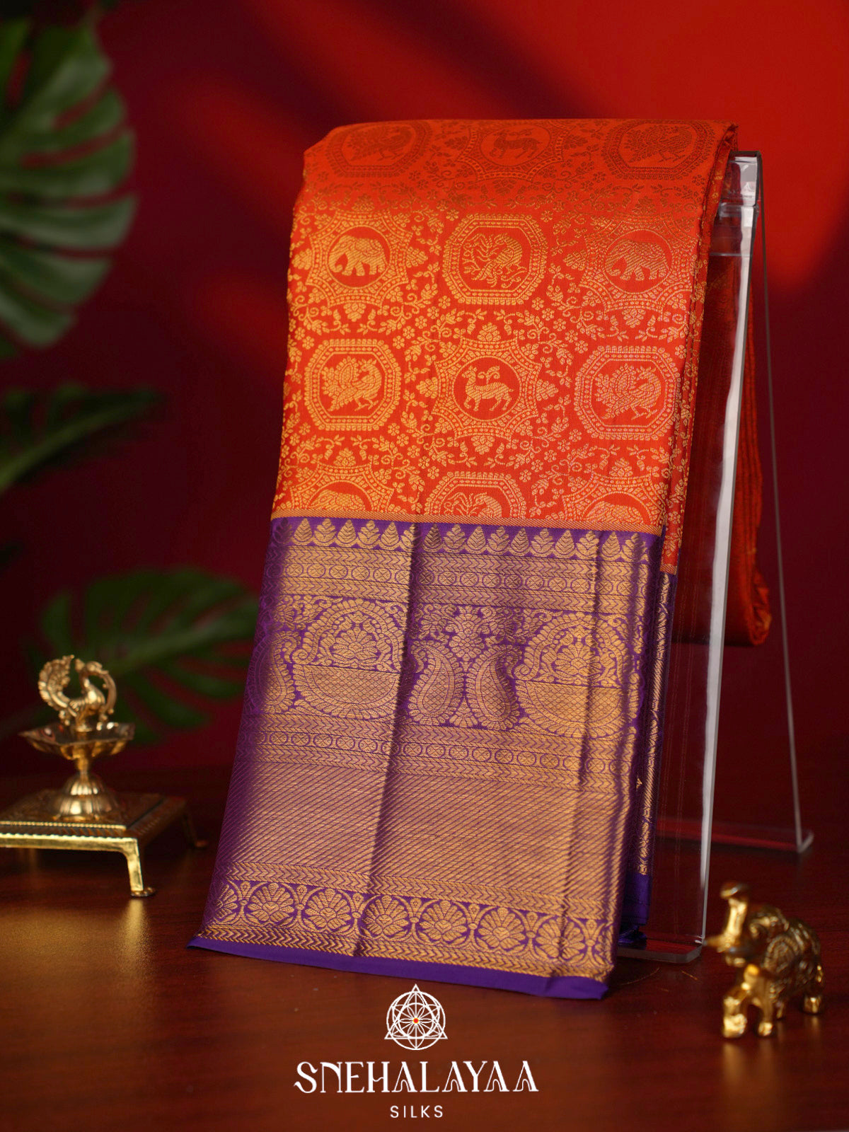 Rust Orange Kanjivaram Silk Saree