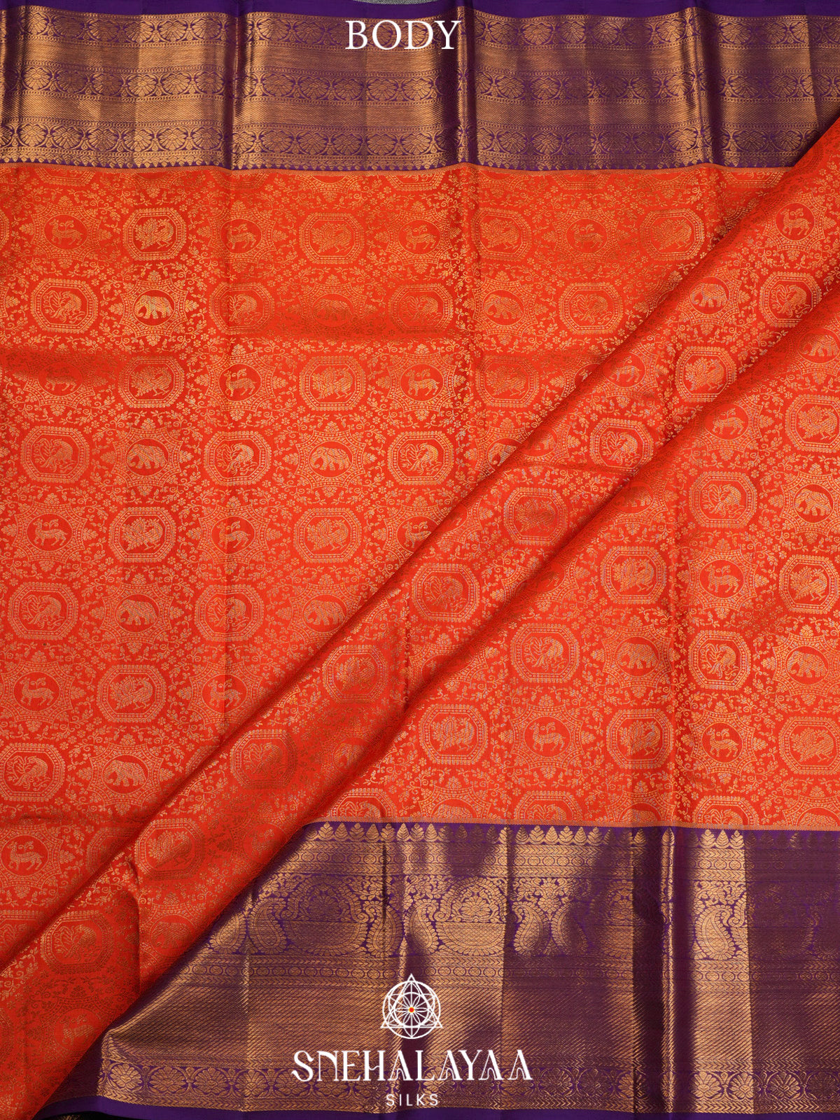 Rust Orange Kanjivaram Silk Saree