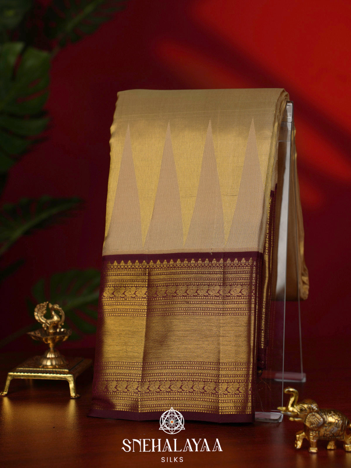 Golden Kanjivaram Silk Saree