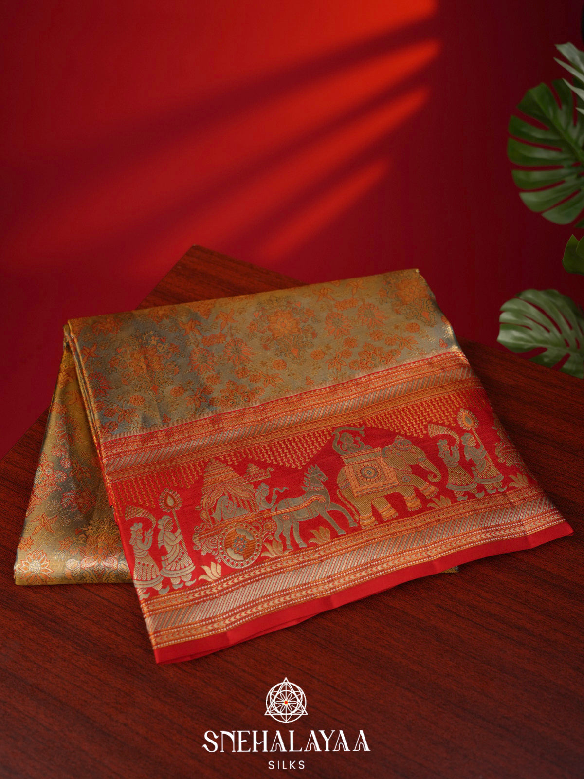 Olive Green Kanjivaram Silk Saree