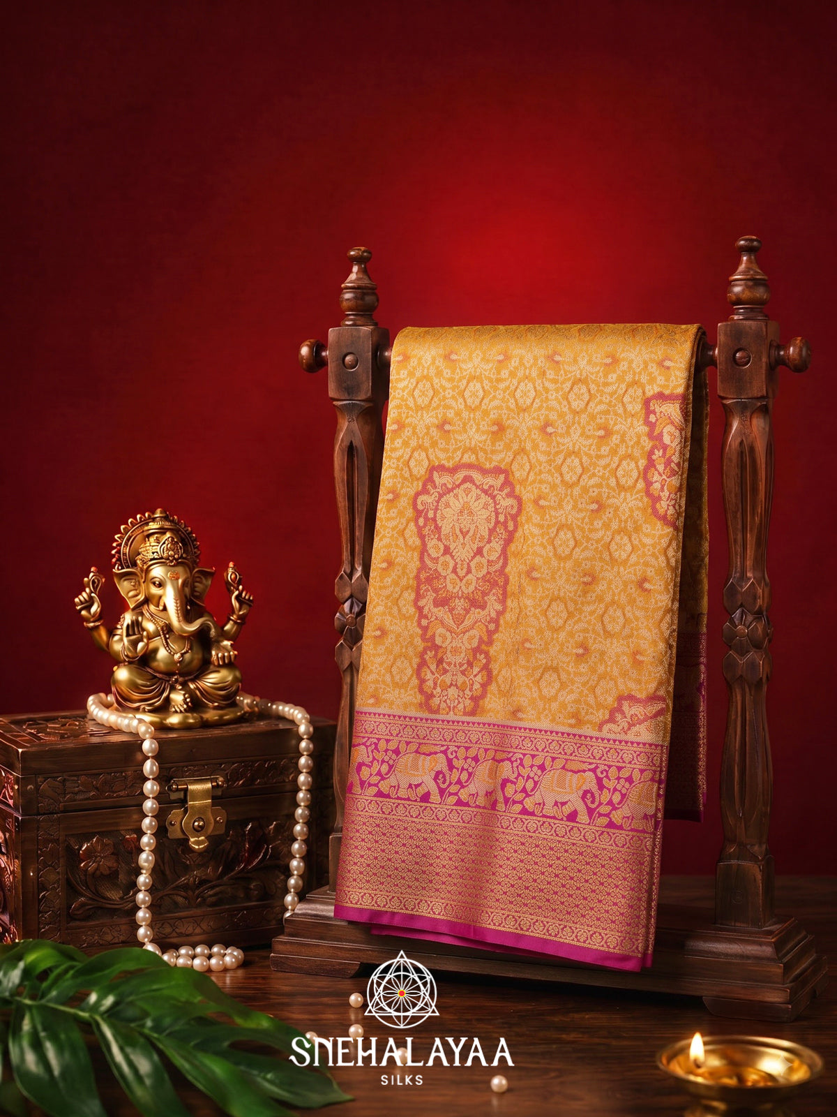 Golden Yellow Kanjivaram Silk Saree