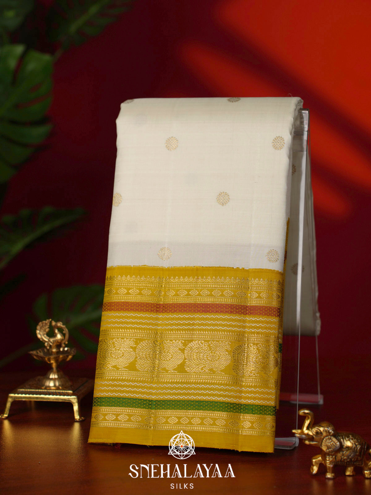 Cream Kanjivaram Silk Saree