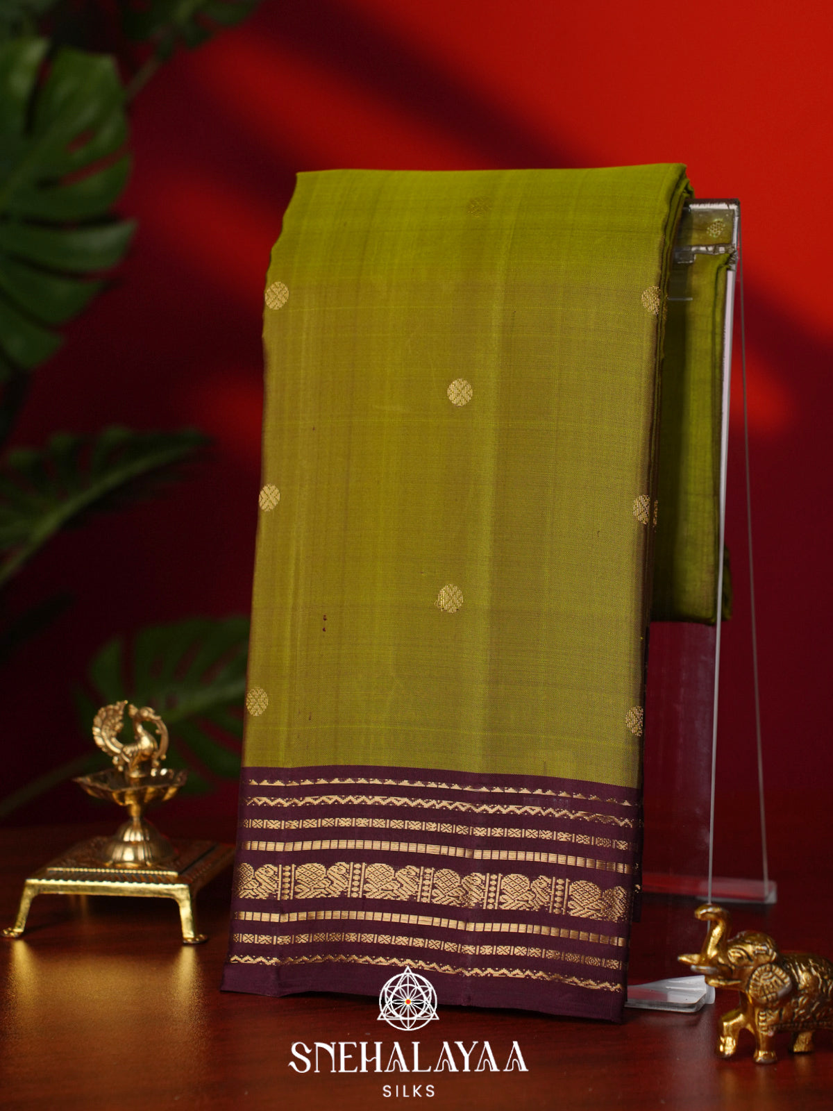 Olive Green Kanjivaram Silk Saree