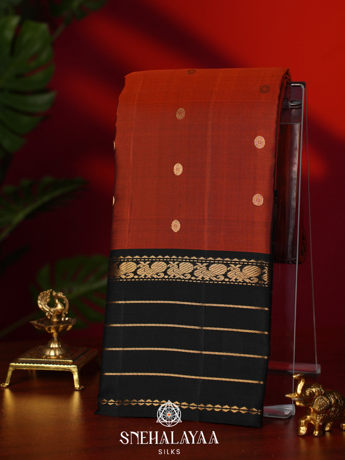 Rust Orange Kanjivaram Silk Saree
