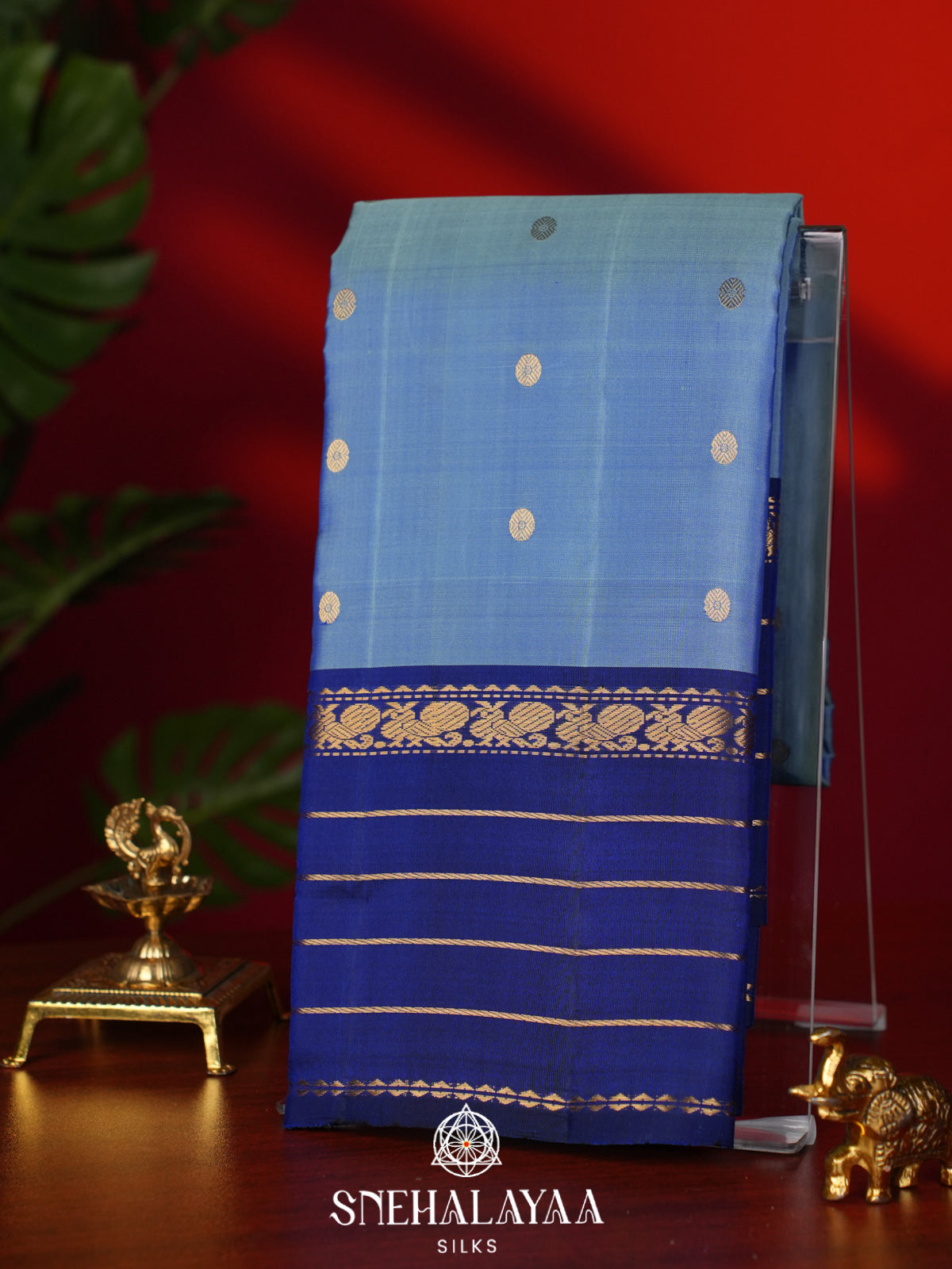 Aqua Blue Kanjivaram Silk Saree