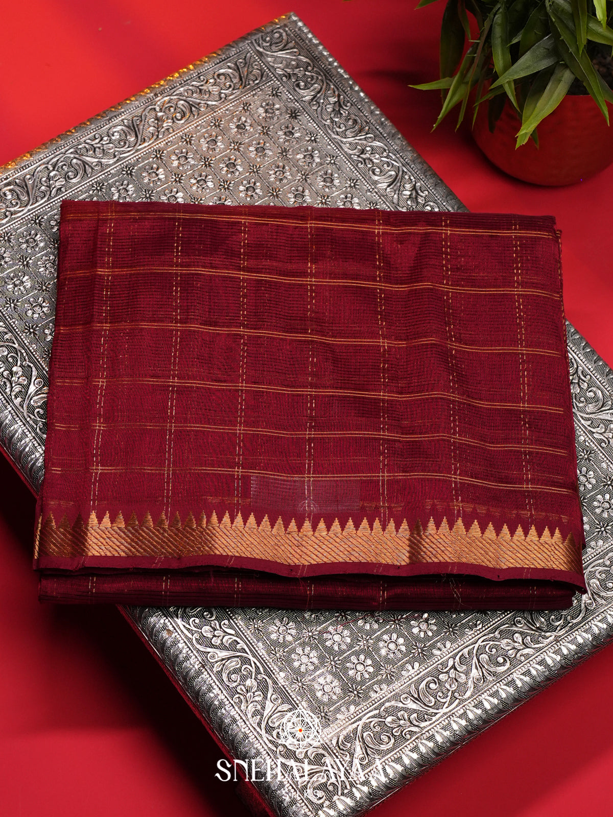 Maroon Mangalagiri Silk Cotton Saree