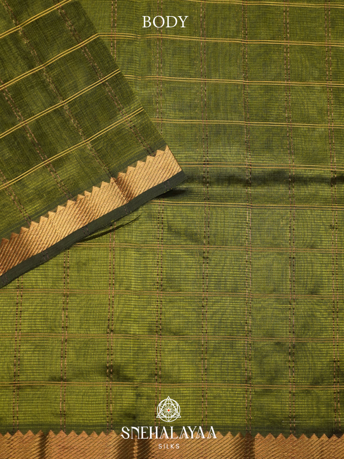 Olive Green Mangalagiri Silk Cotton Saree