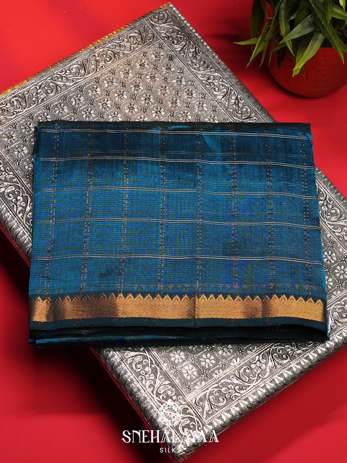 Peacock Blue Mangalagiri Silk Cotton Saree