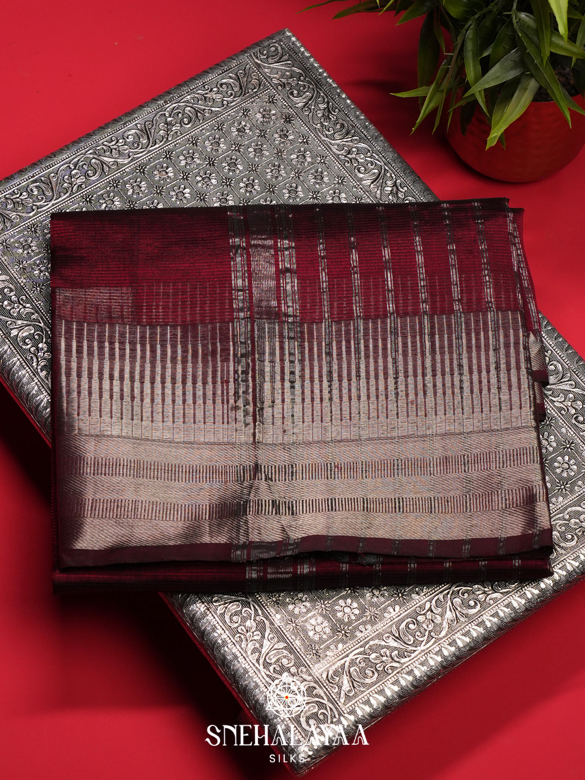 Wine Mangalagiri Silk Cotton Saree