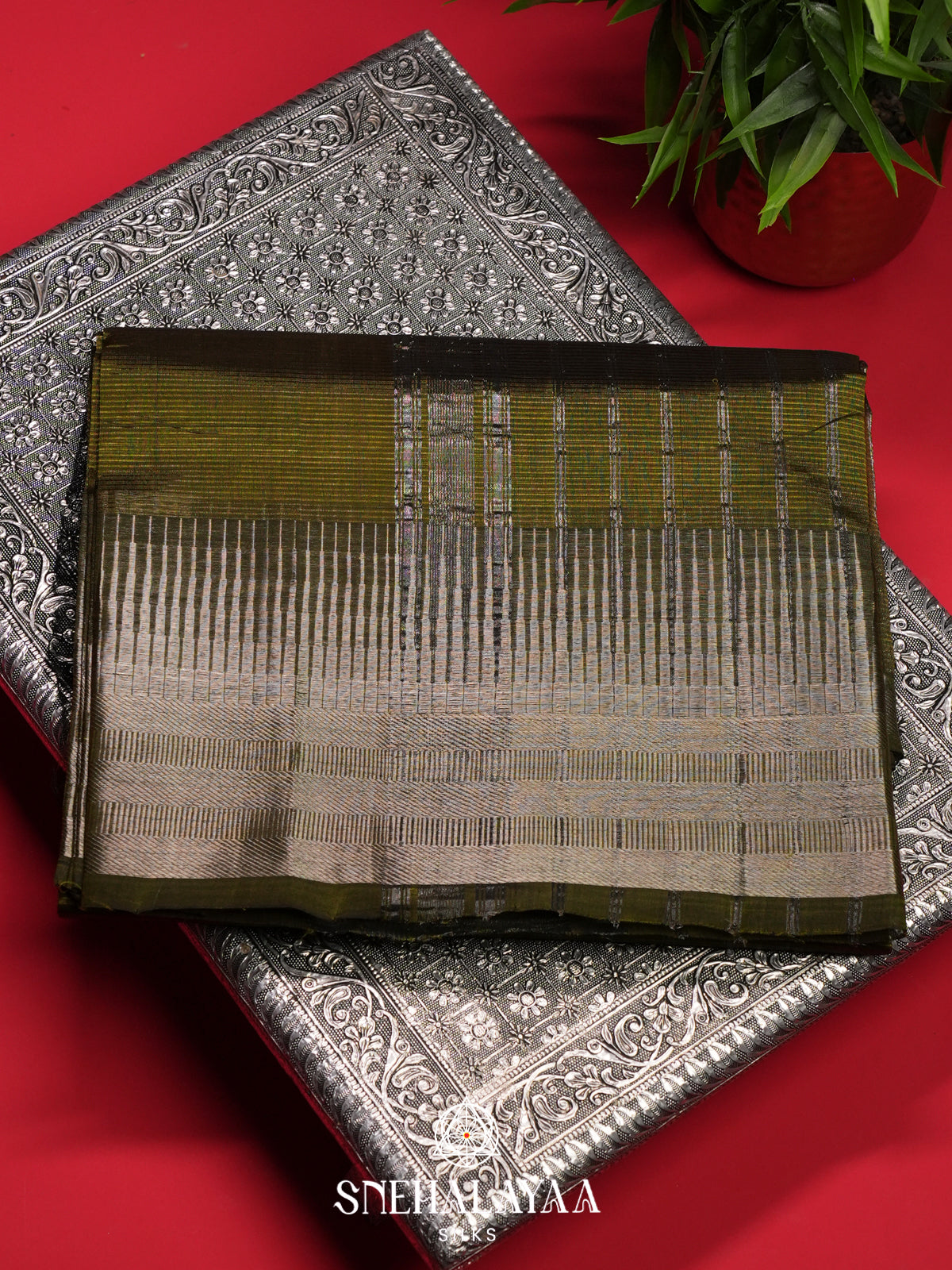 Olive Green Mangalagiri Silk Cotton Saree