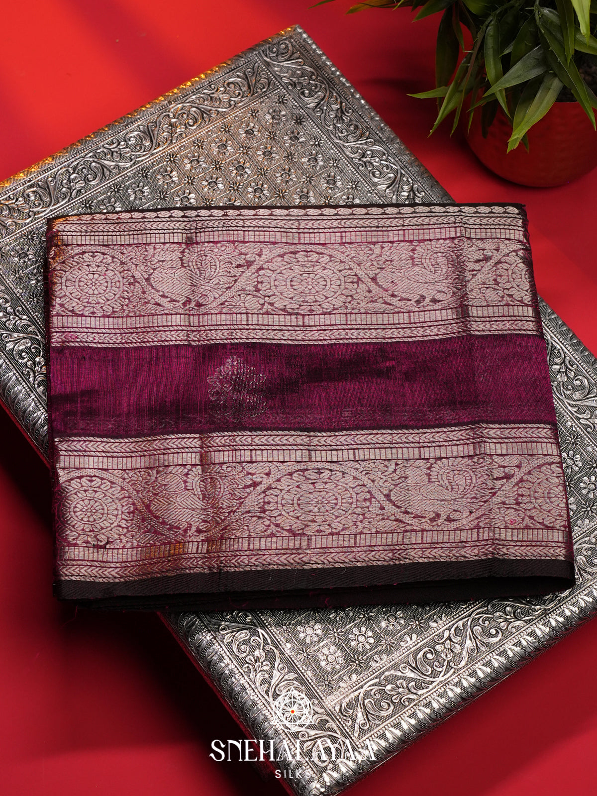 Wine Mangalagiri Silk Cotton Saree