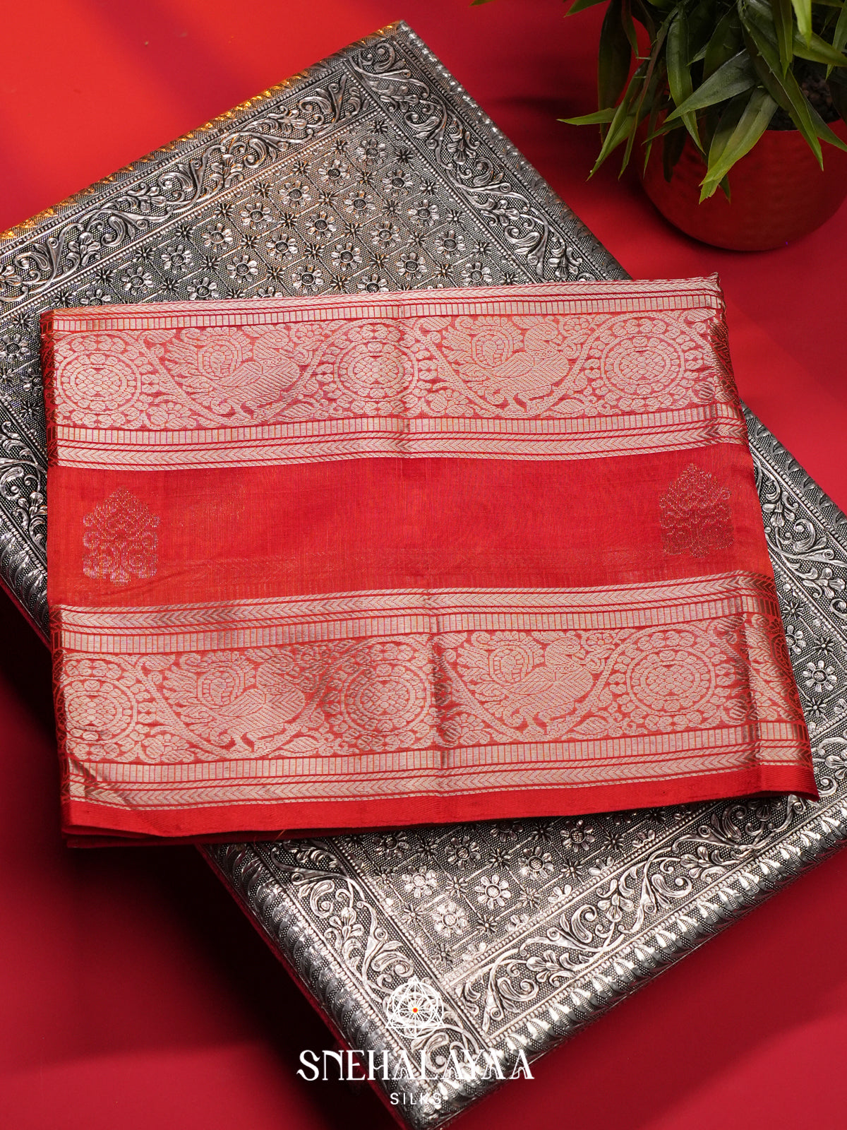 Burnt Orange Mangalagiri Silk Cotton Saree