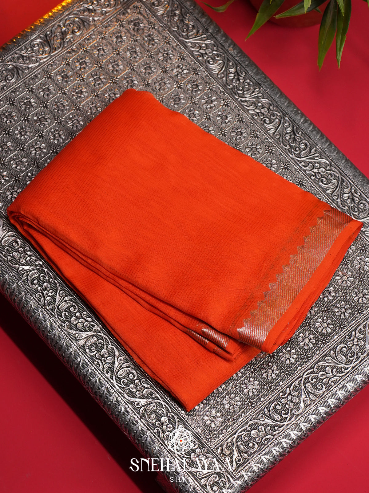 Rust Orange Mangalagiri Silk Cotton