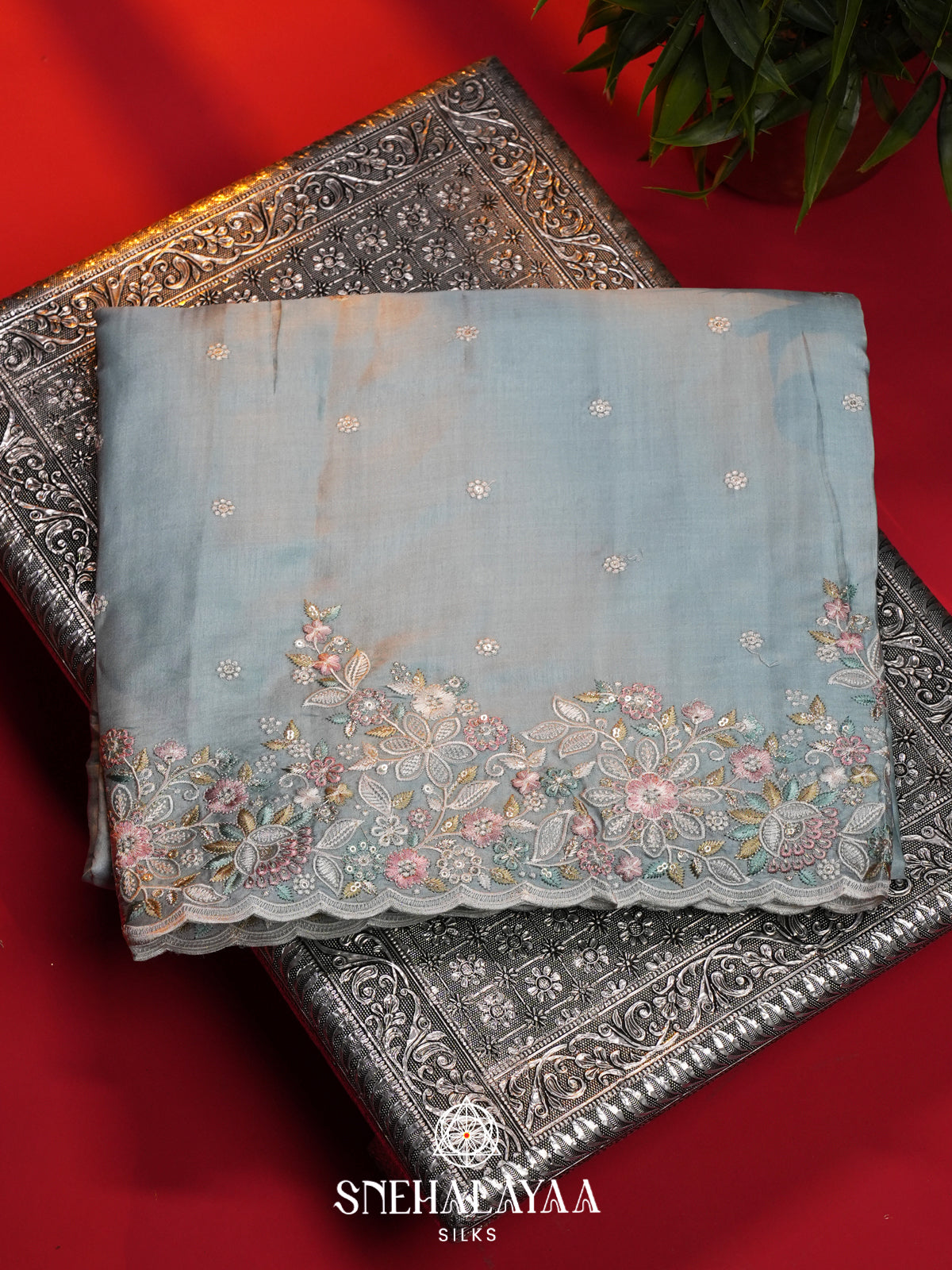 Mint Blue Raw Silk Saree