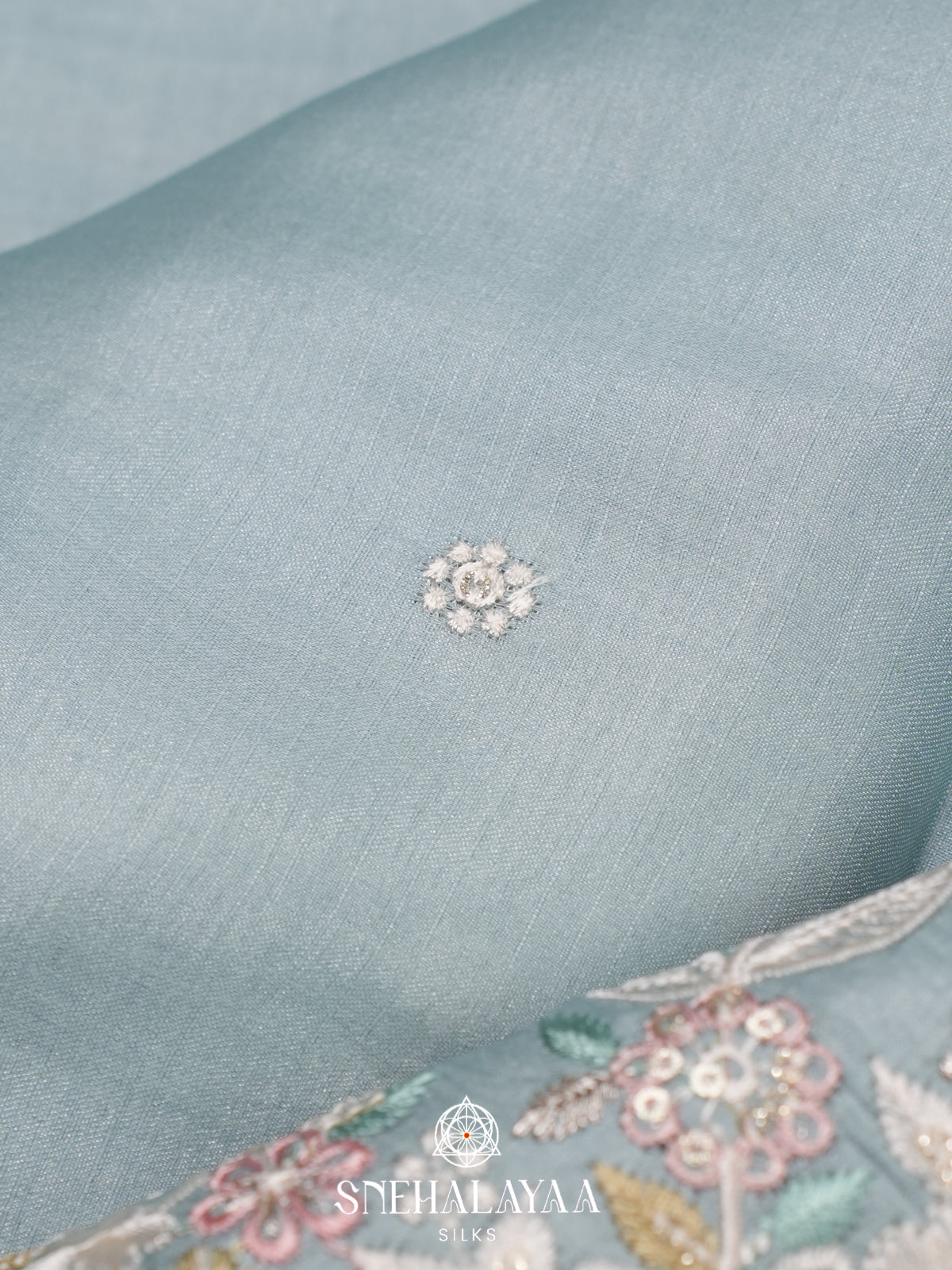 Mint Blue Raw Silk Saree