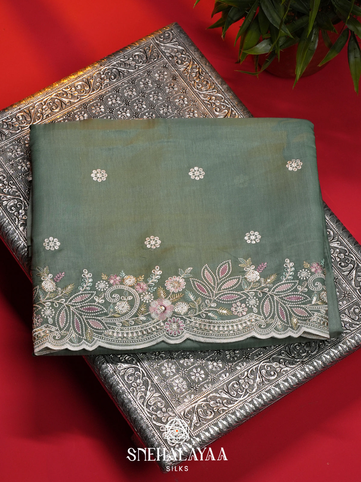 Mint Green Raw Silk Saree