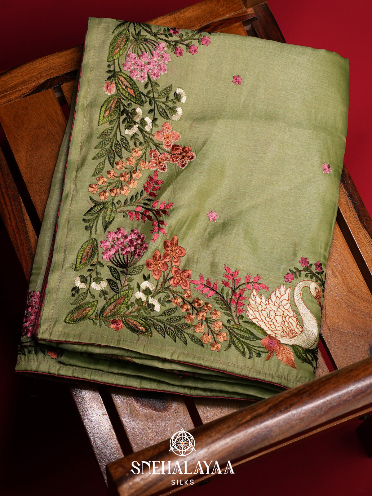 Pista Green Raw Silk Saree