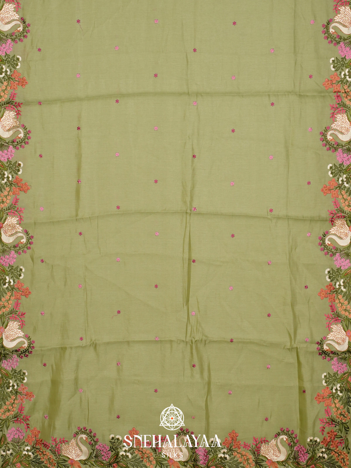 Pista Green Raw Silk Saree