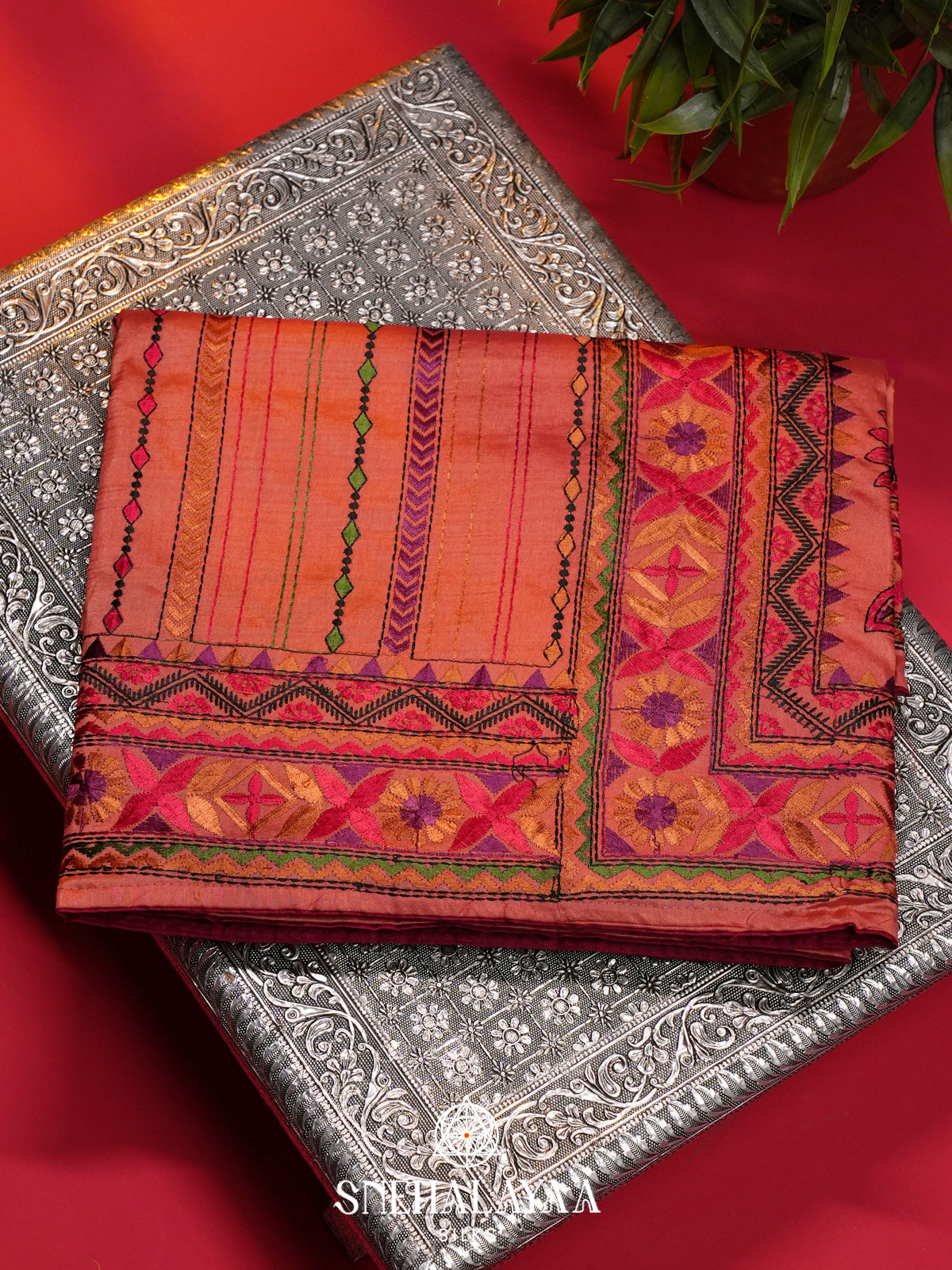 Orange Raw Silk Saree