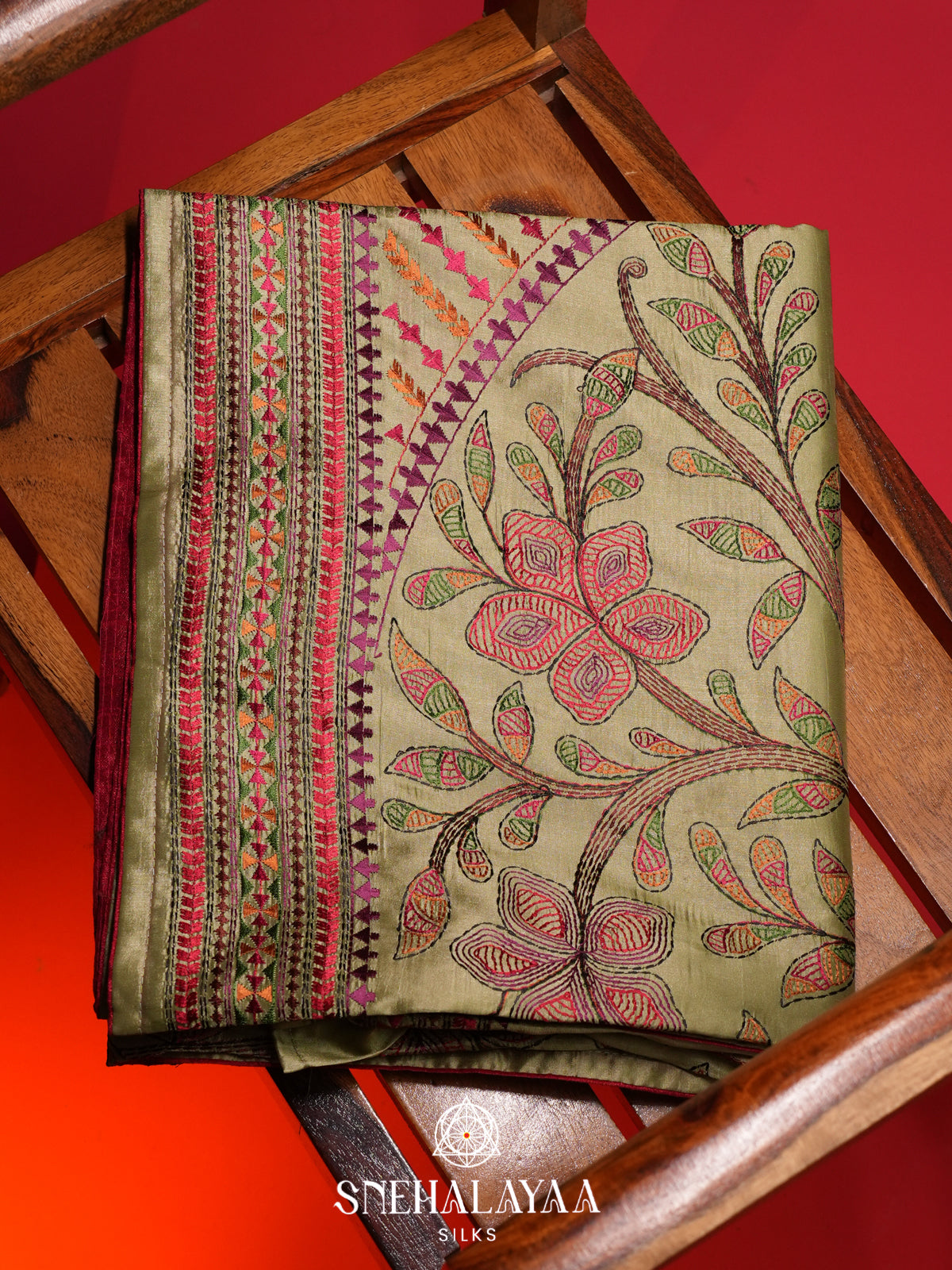 Moss Green Raw Silk Saree
