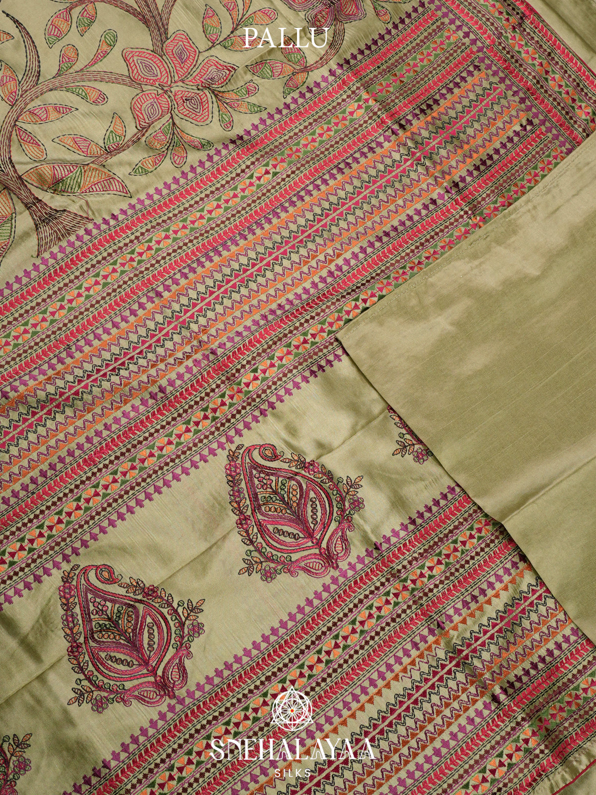 Pista Green Raw Silk Saree