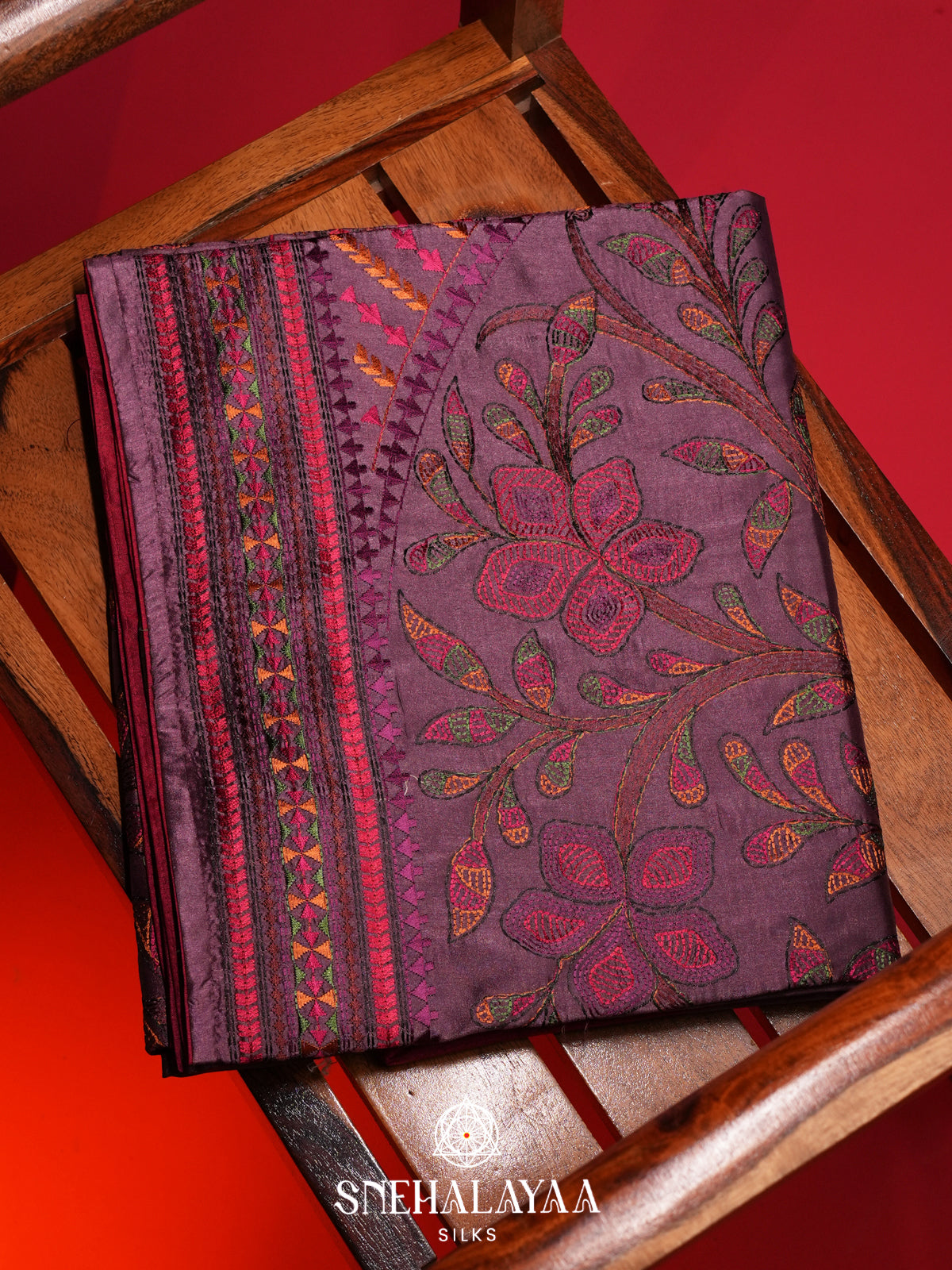 Aubergine Purple Raw Silk Saree