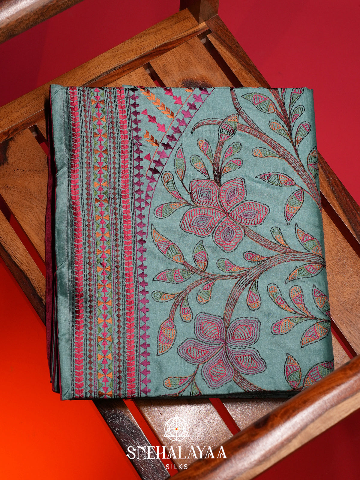 Teal Blue Raw Silk Saree