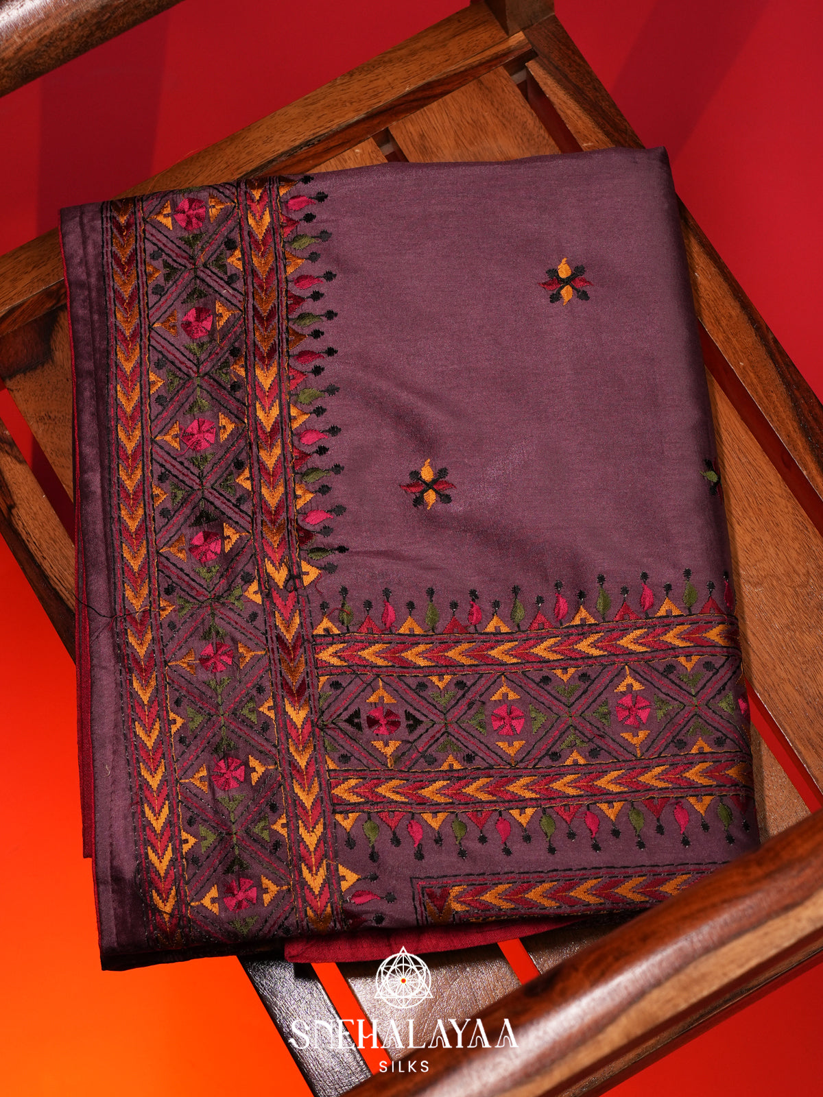 Aubergine Purple Raw Silk Saree
