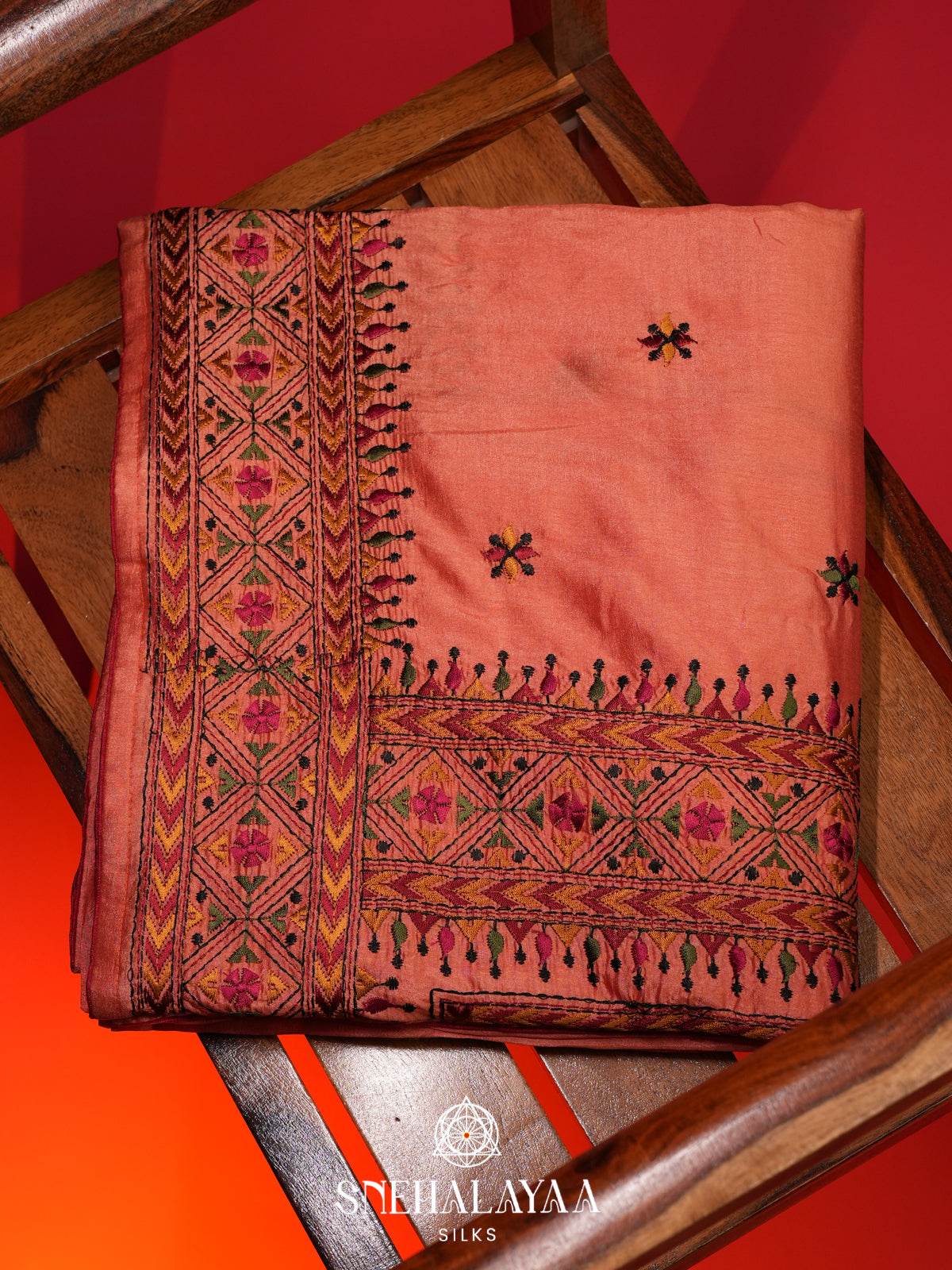 Peach Raw Silk Saree