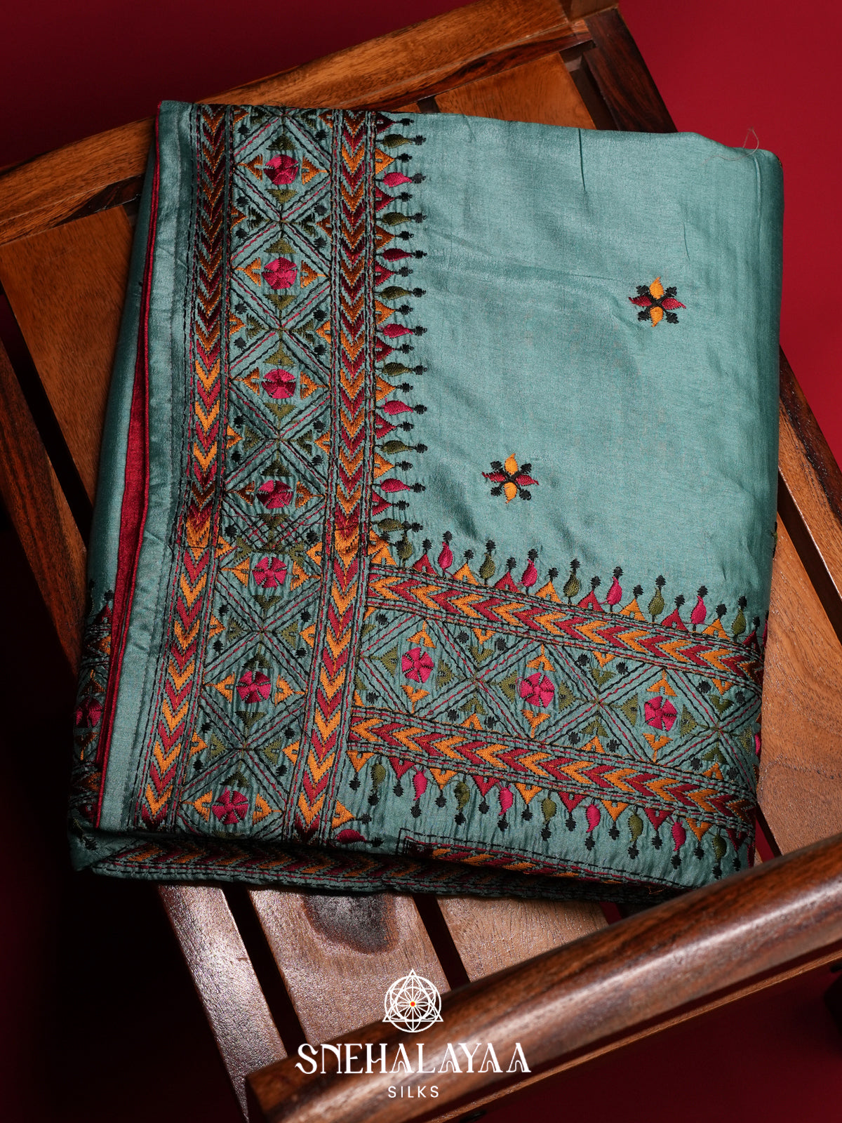 Teal Blue Raw Silk Saree