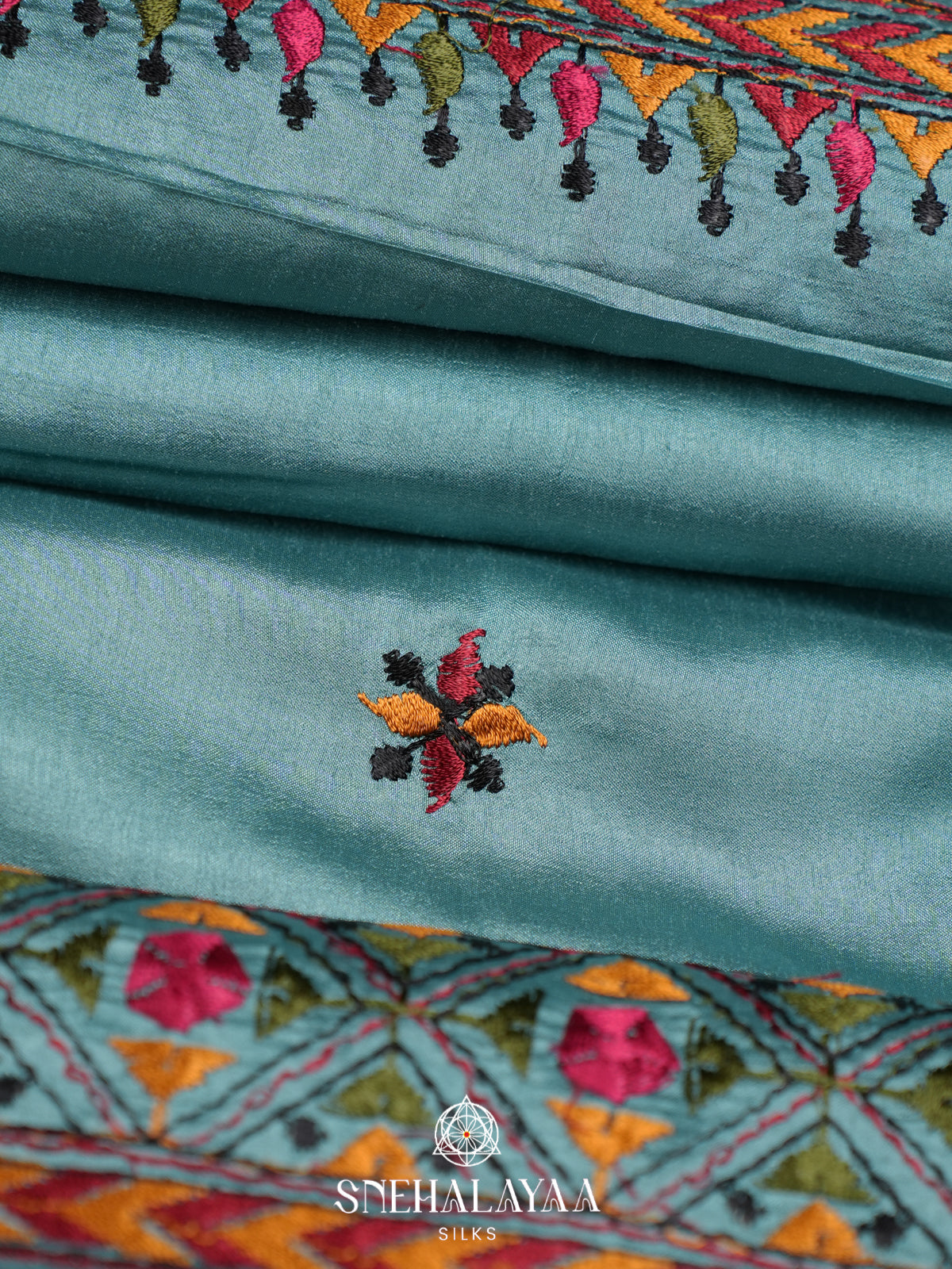 Teal Blue Raw Silk Saree