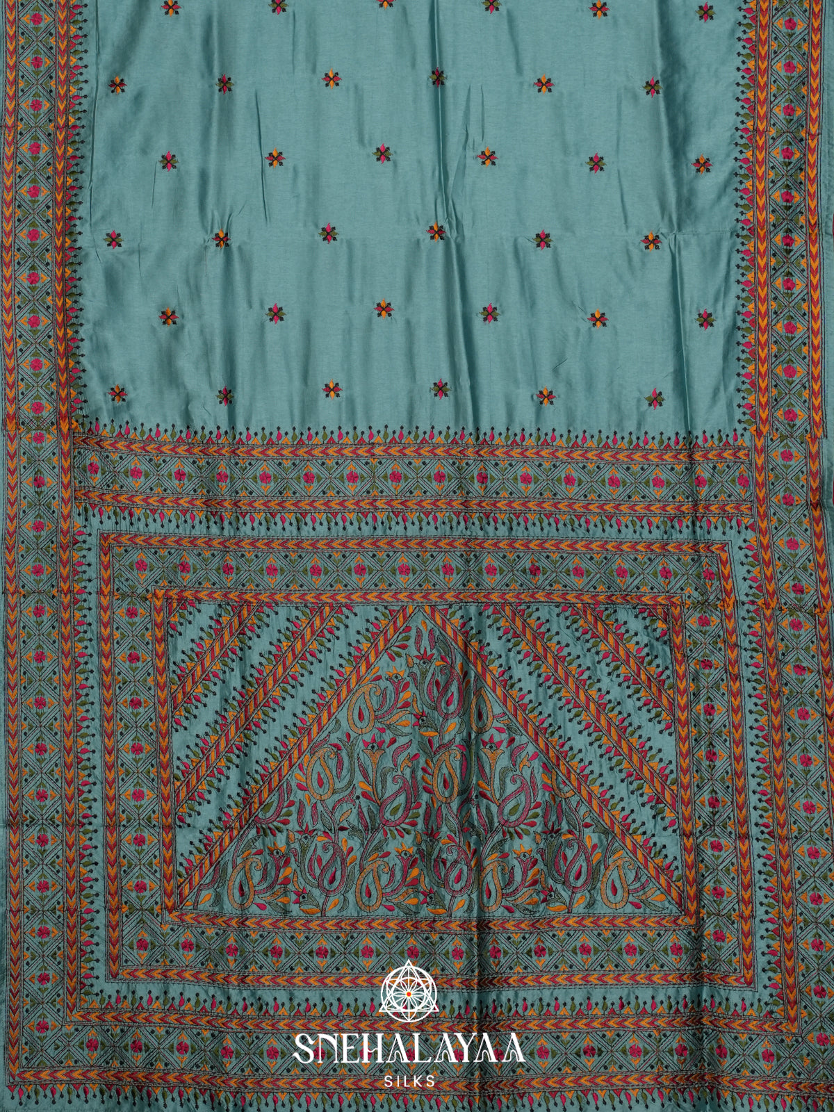 Teal Blue Raw Silk Saree